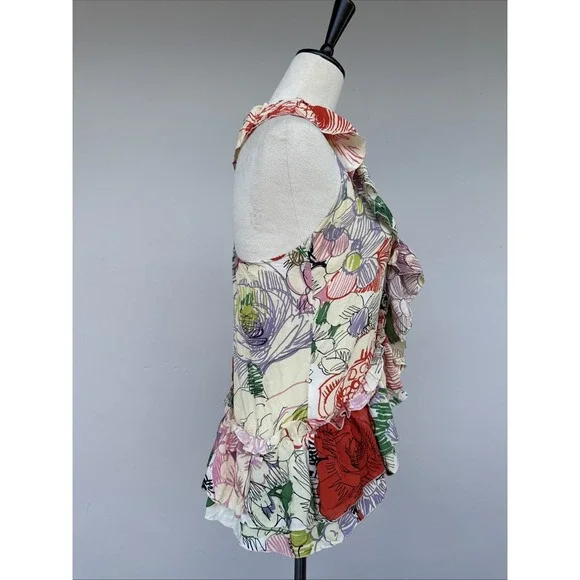 Stella McCartney Silk Floral Ruffle Blouse Cream Multicolor Peplum Top Sz-S